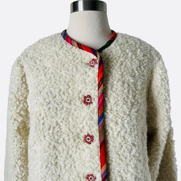 Alix of Bohemia Rowan Suri Wool Jacket Cream Alpaca Blend Boho Trim - Picture 5 of 10